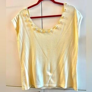 Cyrus Womens Yellow Solid Short Sleeve Blouse Top tank Size L